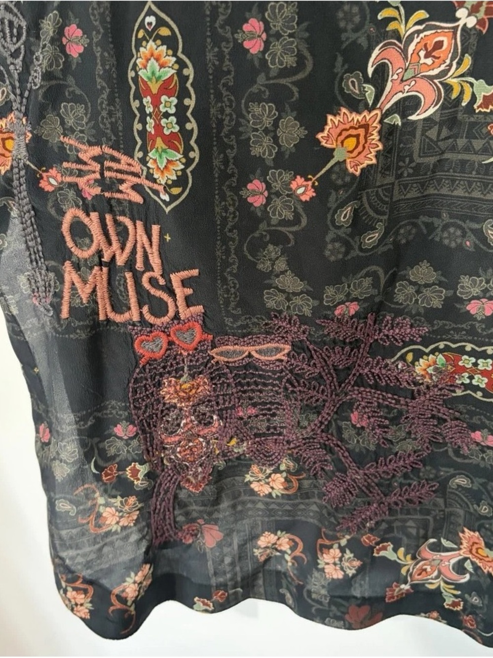 Johnny Was Black Floral Paisley Embroidered Long Sleeve Tunic - Picture 16 of 16